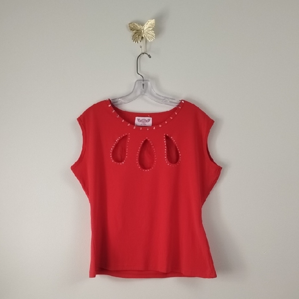 Babes Biker Wear USA Red Sleeveless Bling  Laconia Rally Week 2017 Cut Out Tee - Picture 2 of 13